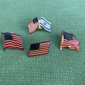 Four US Flag lapel pins; one flag respecting USA Israel friendship flag.